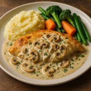 Pierś z kurczaka w sosie śmietanowo-pieczarkowym