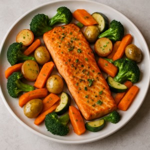 Łosoś pieczony z warzywami