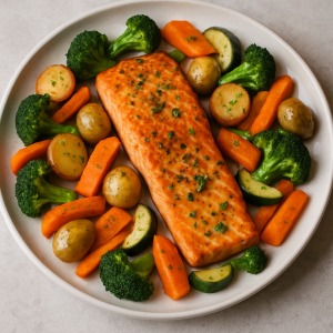 Łosoś pieczony z warzywami